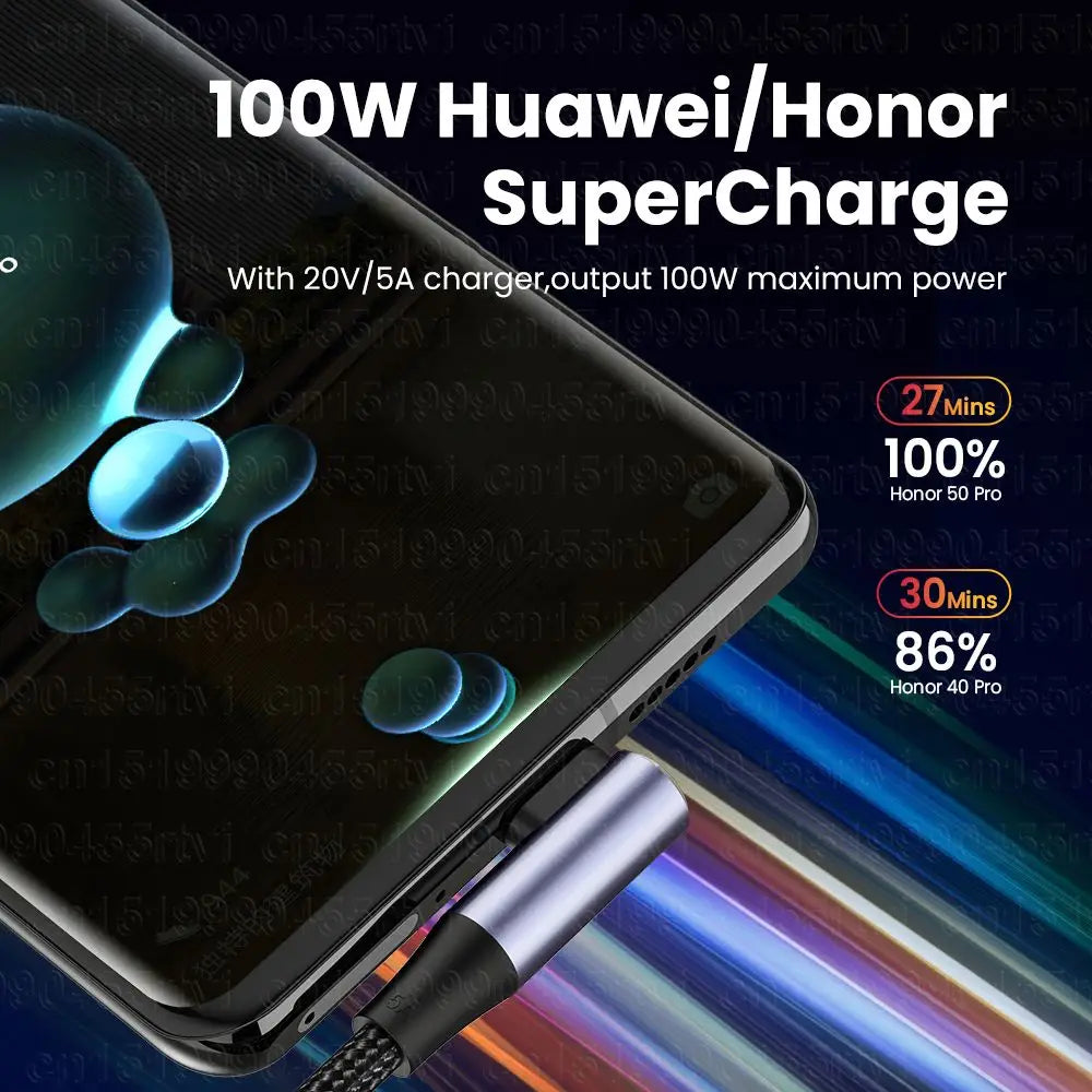90 Degree Quick Charge 4.0 Data Line PD 100W Fast Charging USB A to USB Type C Cable Right Angle