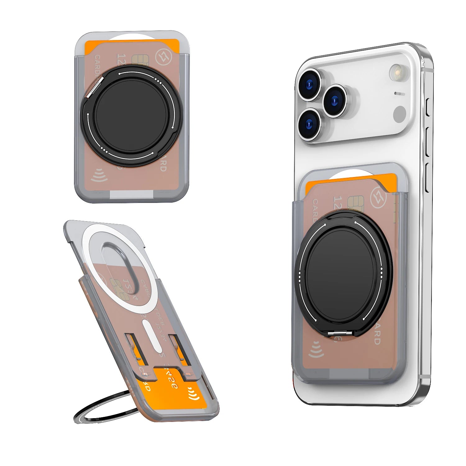 Double-position magnetic card holder with bracket for strong adhesion, back-mounted card holder with detachable design, portable