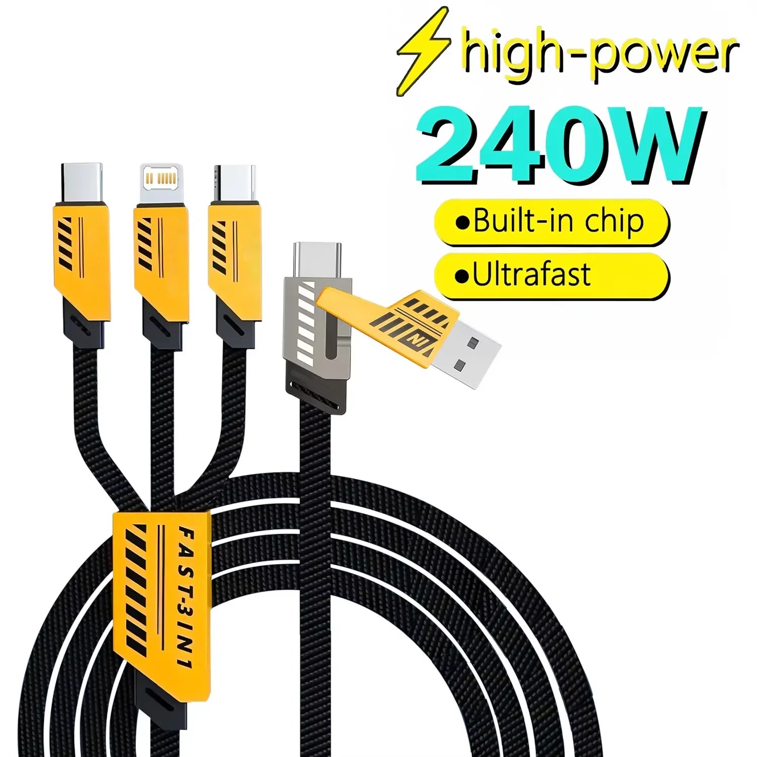 3 In 2 240W Fast Charging Cord For Micro USB Type C Charger Cable 1.2m Multi Usb Port Multiple Usb Charg Cord For iphone huawei