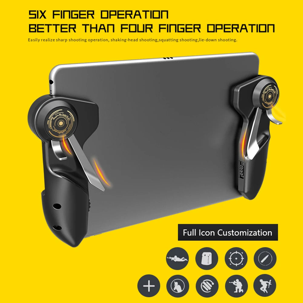 2PCS 6 Fingers Tablet Gaming Gamepad Button Triggers Joystick For PUBG Mobile Game Controller Shooter Game Joystick for Ipad