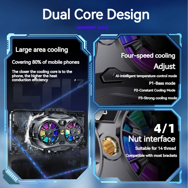 K19 Semiconductor Phone Cooler Radiator with Dual-Core Digital Temperature Display Efficient Cooling Solution for Game Heavy Use