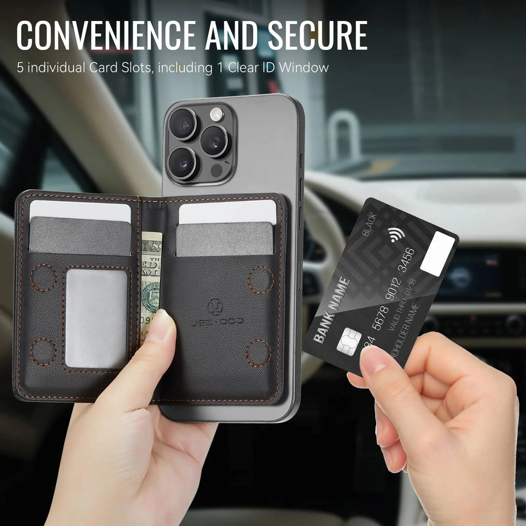 Magnetic Card Holder Wallet for Magnetic Phones & Cases for iPhone 17/16/15/14/13/12 Pro/Max, 4-Slot RFID Blocking Zipper Pocket
