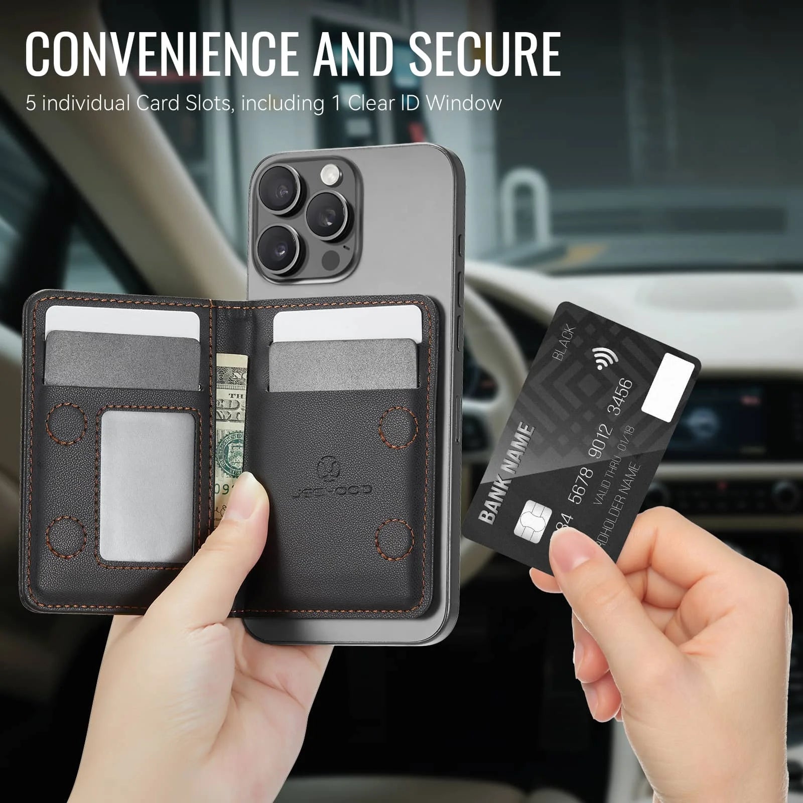 Magnetic Card Holder Wallet for Magnetic Phones & Cases for iPhone 17/16/15/14/13/12 Pro/Max, 4-Slot RFID Blocking Zipper Pocket