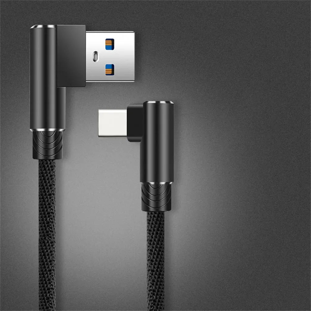 40W 5A USB To Type C Fast charge Weave Data Cable 90 Degree Phone Charger Cable For iPhone Xiaomi Redmi Huawei USB Charging Wire