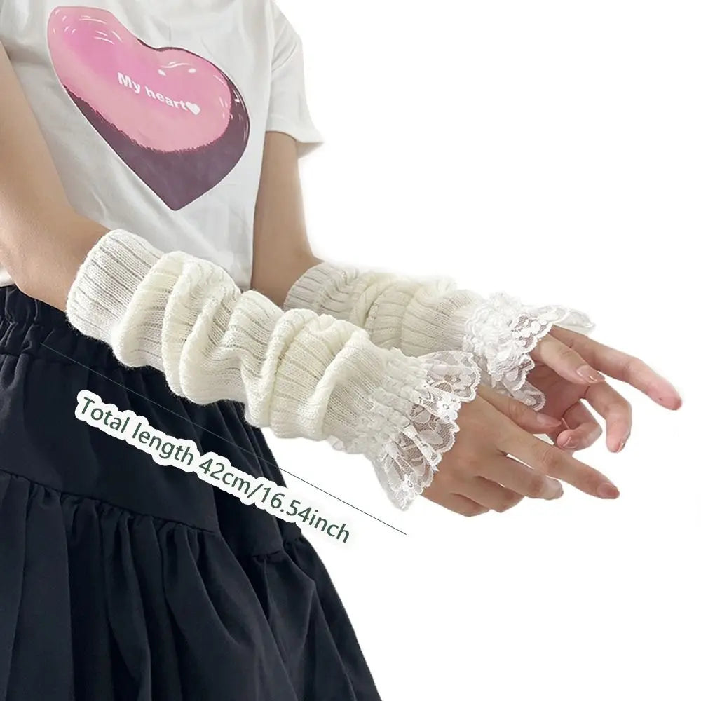 Fingerless Long Wrist Gloves False Sleeves Arm Warmers Knitted Gloves Finger Sleeves Cover Black White Half Finger Gloves