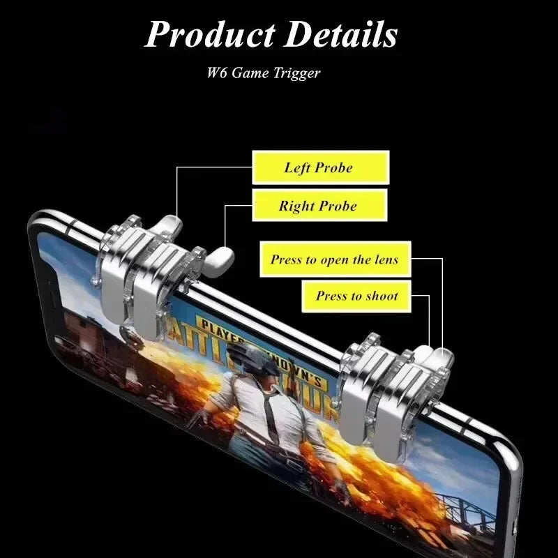 W6 Mobile Phone Game Trigger 6 Finger Aim Shooting Free Fire L1R1 ABS Key Button Gaming Joystick Controller for IOS Android PUBG