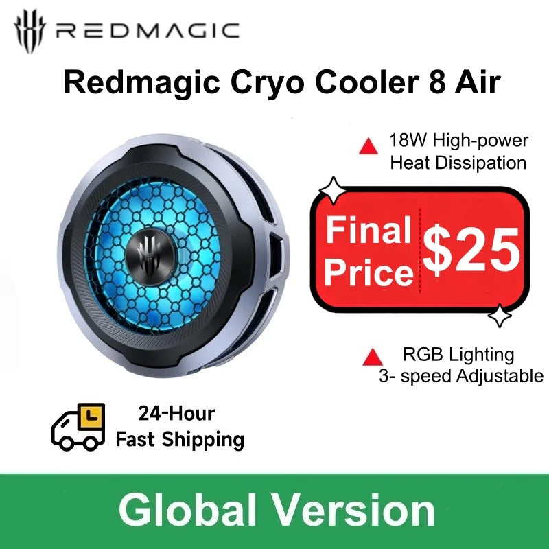 Redmagic Cryo Cooler 8 Air Magnetic Phone Cooler 65g Ultra Light 21mm Ultra Thin 30dB Low Noise -20°C Semiconductor Cooling