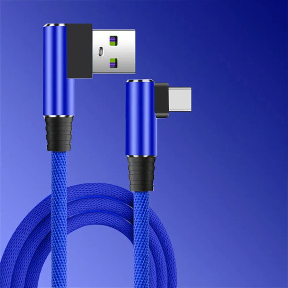 40W 5A USB To Type C Fast charge Weave Data Cable 90 Degree Phone Charger Cable For iPhone Xiaomi Redmi Huawei USB Charging Wire