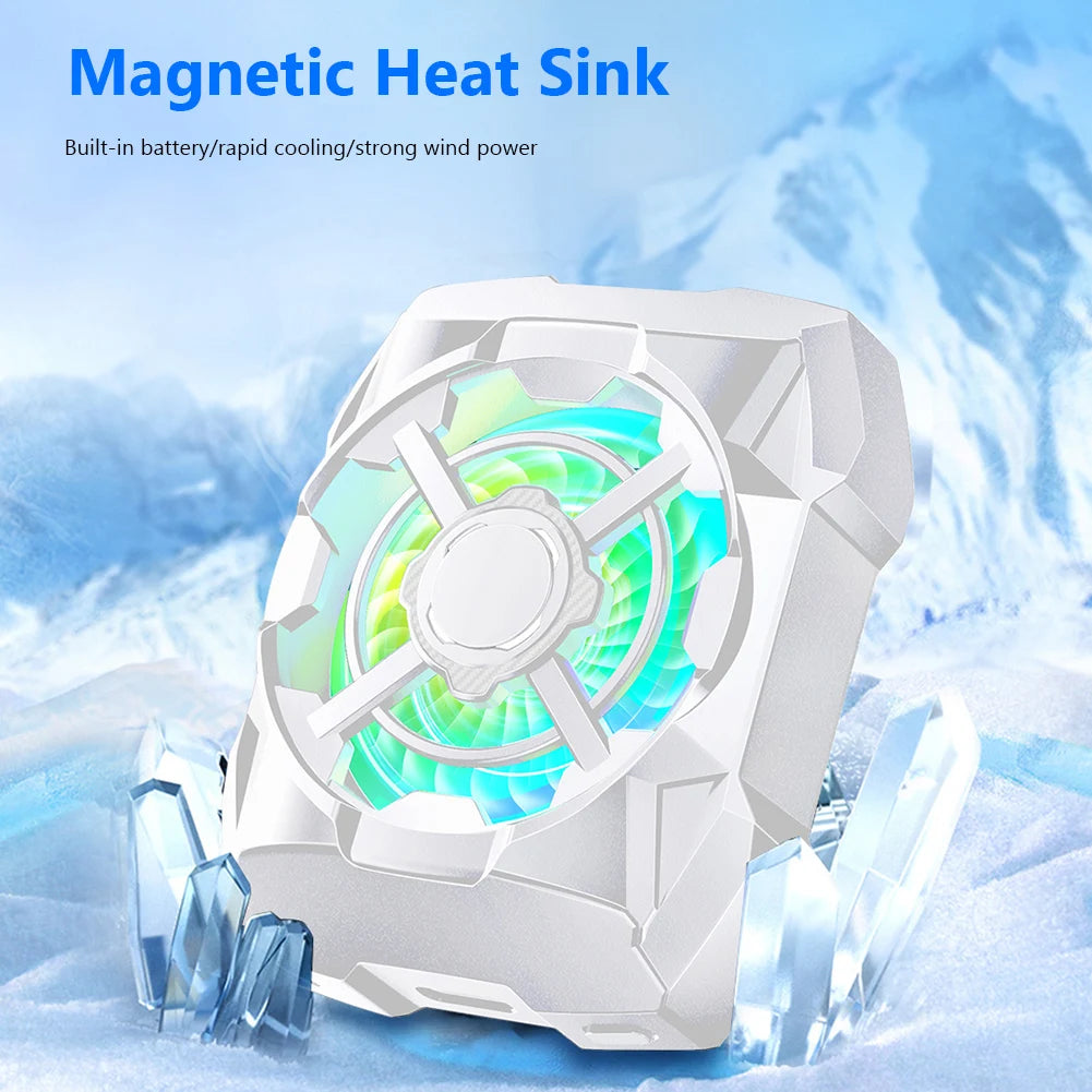 Portable Rechargeable Phone Cooler with Blue Light Wireless Magnetic Mobile Phone Radiator 3 Speeds Adjustable Phone Cooling Fan