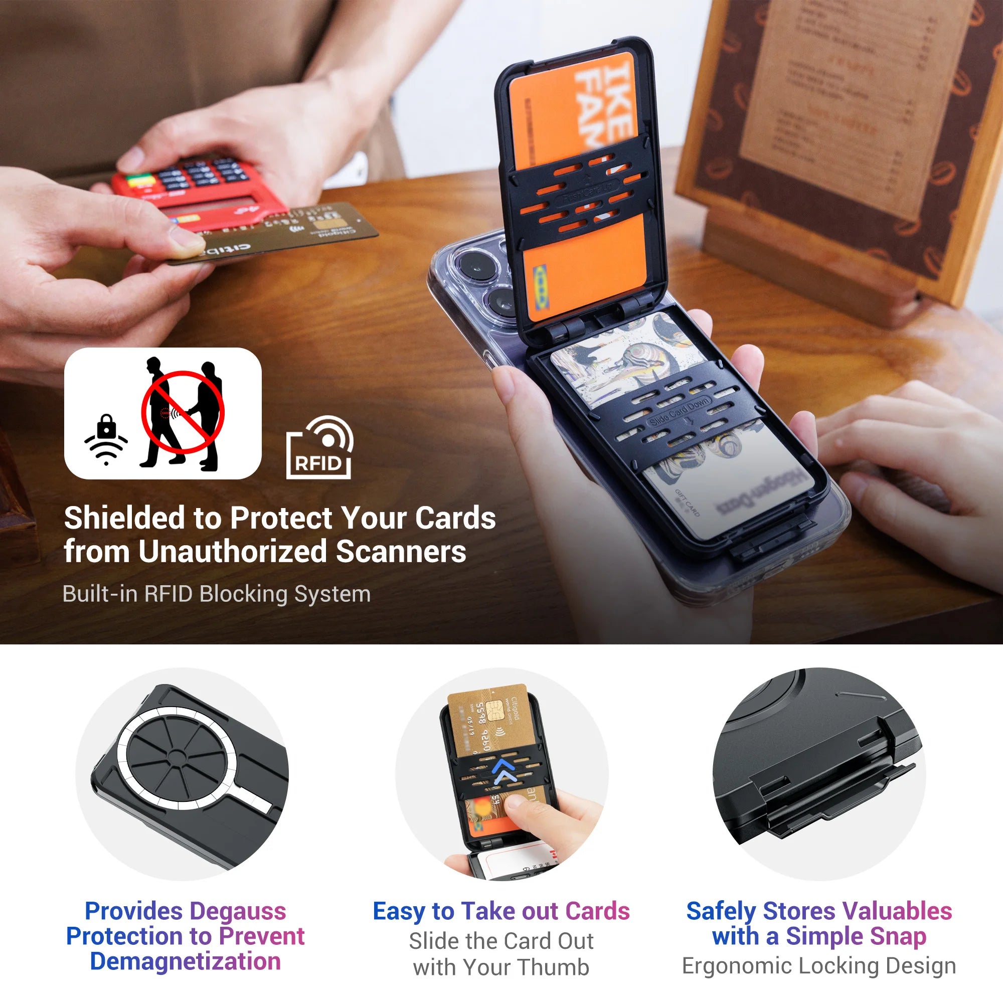 Magnetic Wallet &Card Holder with RFID Blocking Function for iPhone 17 16 15 14 Pro/ Pro Max/13 Pro Max/13 12 Pro MagSafe Wallet