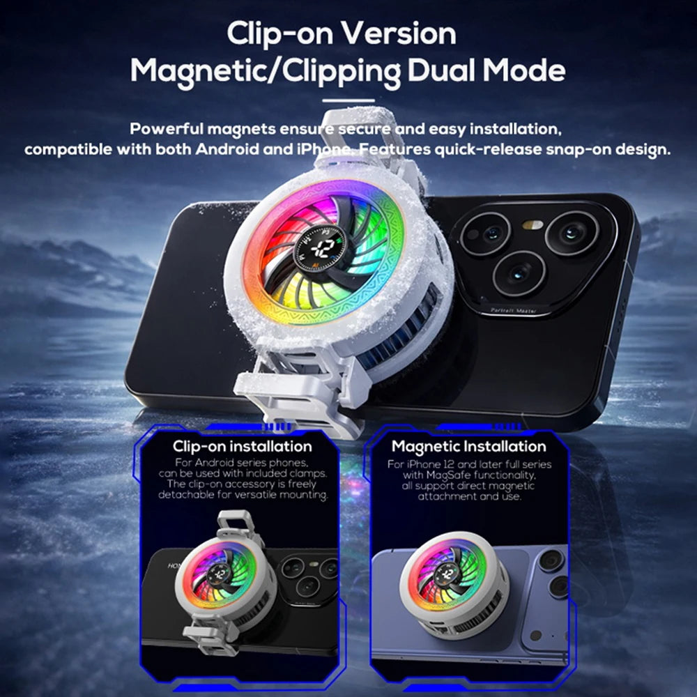 Magnetic phone cooler with intelligent AI temperature control and real-time digital display - a must-have for phone cooling