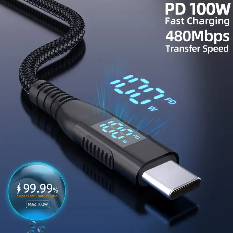 1M 2M 3M USB C to Type C Fast charger Cord Nylon Braided 5A max Fast charging for iPhone 15 16 for Android Power Cord