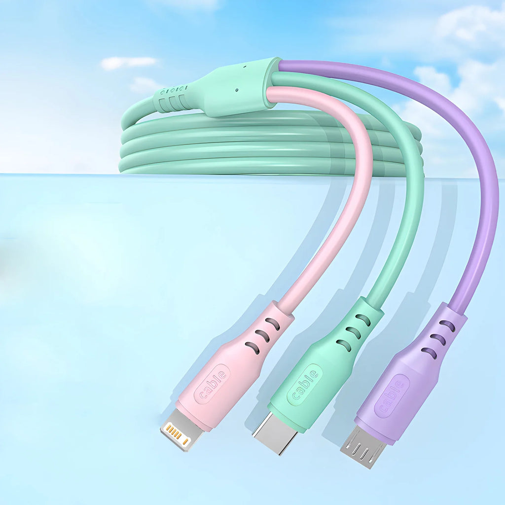 3 In 1 Fast Charging Cable For iPhone15 14 13 12 11 X Pro Max Micro USB Type-C Phone Charger USBC Data Cable