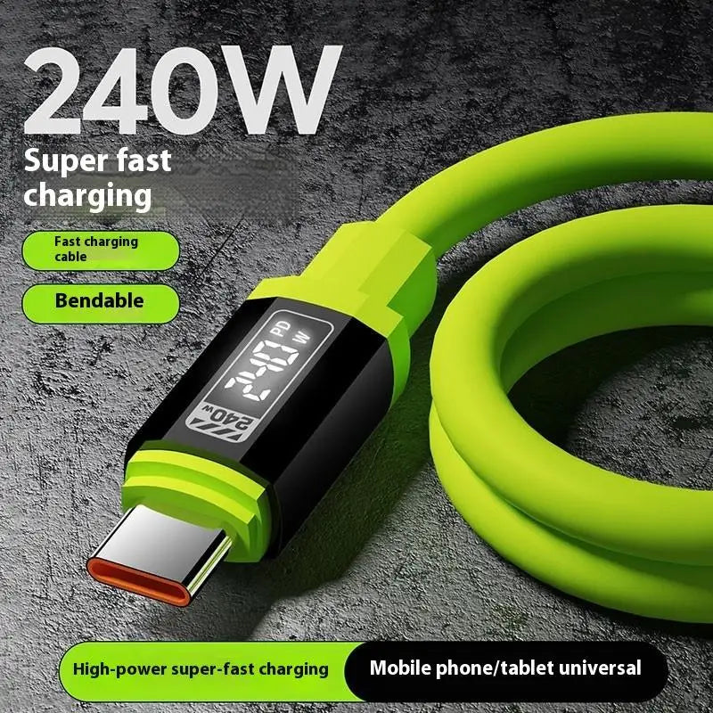 1Pc Fast Charging Cable 240W 1.5m USB Type-C To Type-C Cable With Real-Time Power Display For Mobile Phone Fast Charging Cable