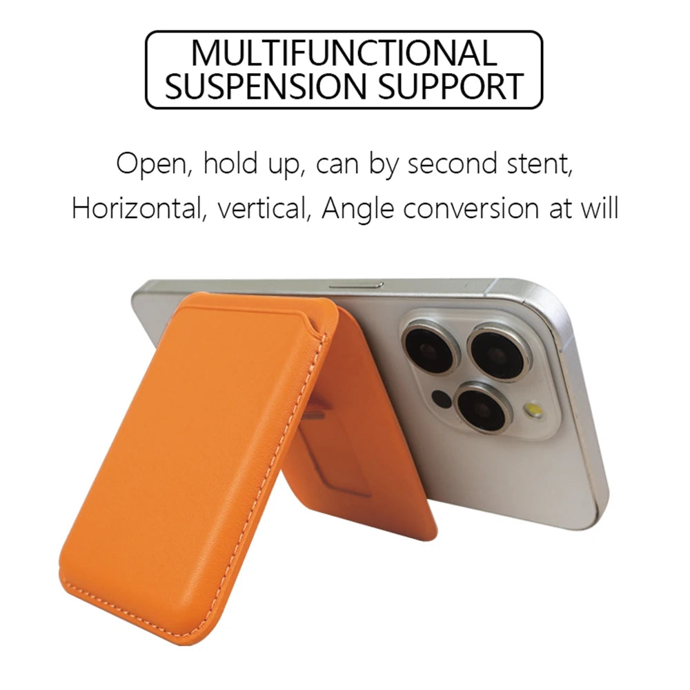 Magnetic Card Holder for Magsafe Multifunctional  Leather Card Storage Pouch with Hide Stand for i Phone 16 15 14 13 12 Series