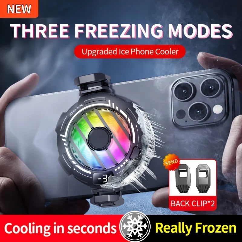 Phone Cooler, Magnetic Fan Small USB Fan for Gaming with Removable Grip, Semiconductor Cooling RGB Radiator