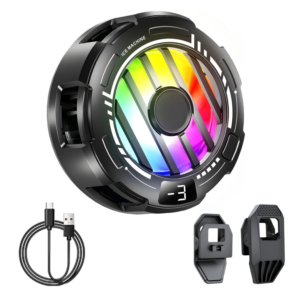 Phone Cooler, Magnetic Fan Small USB Fan for Gaming with Removable Grip, Semiconductor Cooling RGB Radiator