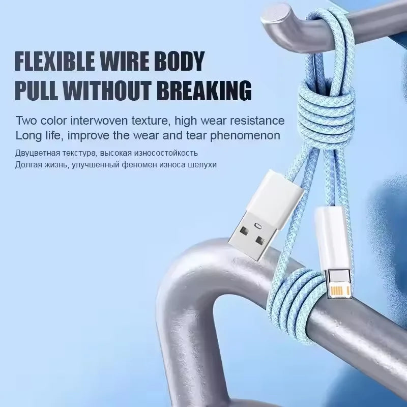 20W Braided Fast Charging USB Cable For iPhone X XR XS 6 6S 7 8 Plus 11 12 Mini 13 14 Pro Max  Rapid Charge Phone Cables 1m 2m