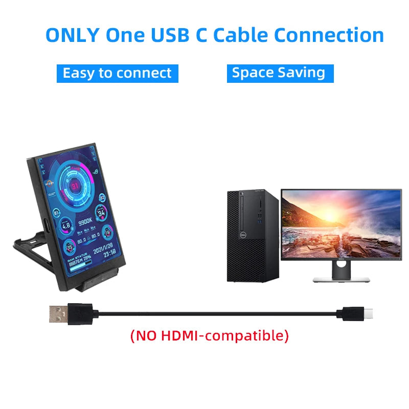 3.5 Inch Type-C Secondary Screen for Computer CPU RAM GPU HDD Monitor 320*480 IPS LCD ISB Display TURZX Software NO AIDA64