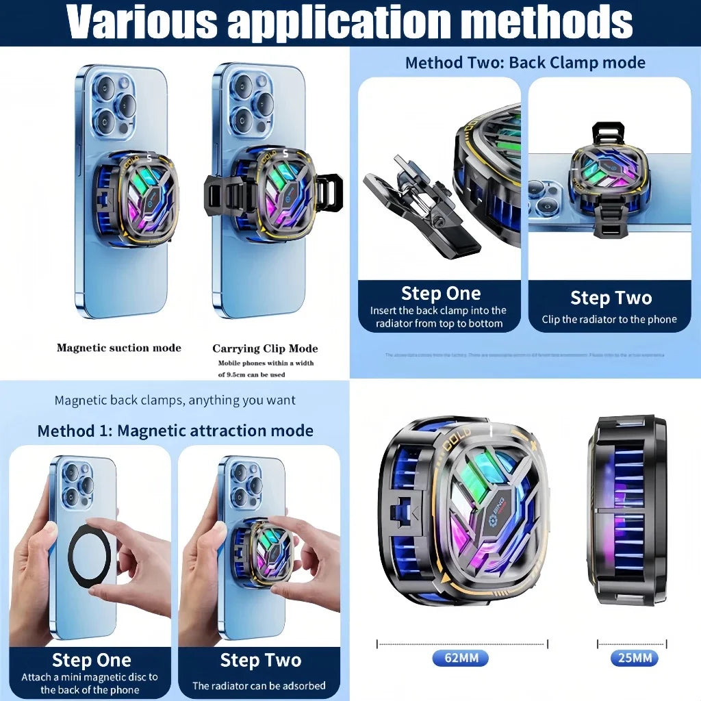 2-in-1 Magnetic Mobile Phone Cooler Back-Clip Game Live Cooler Semiconductor Cooling Fan for IOS Android Smart Phone Radiator