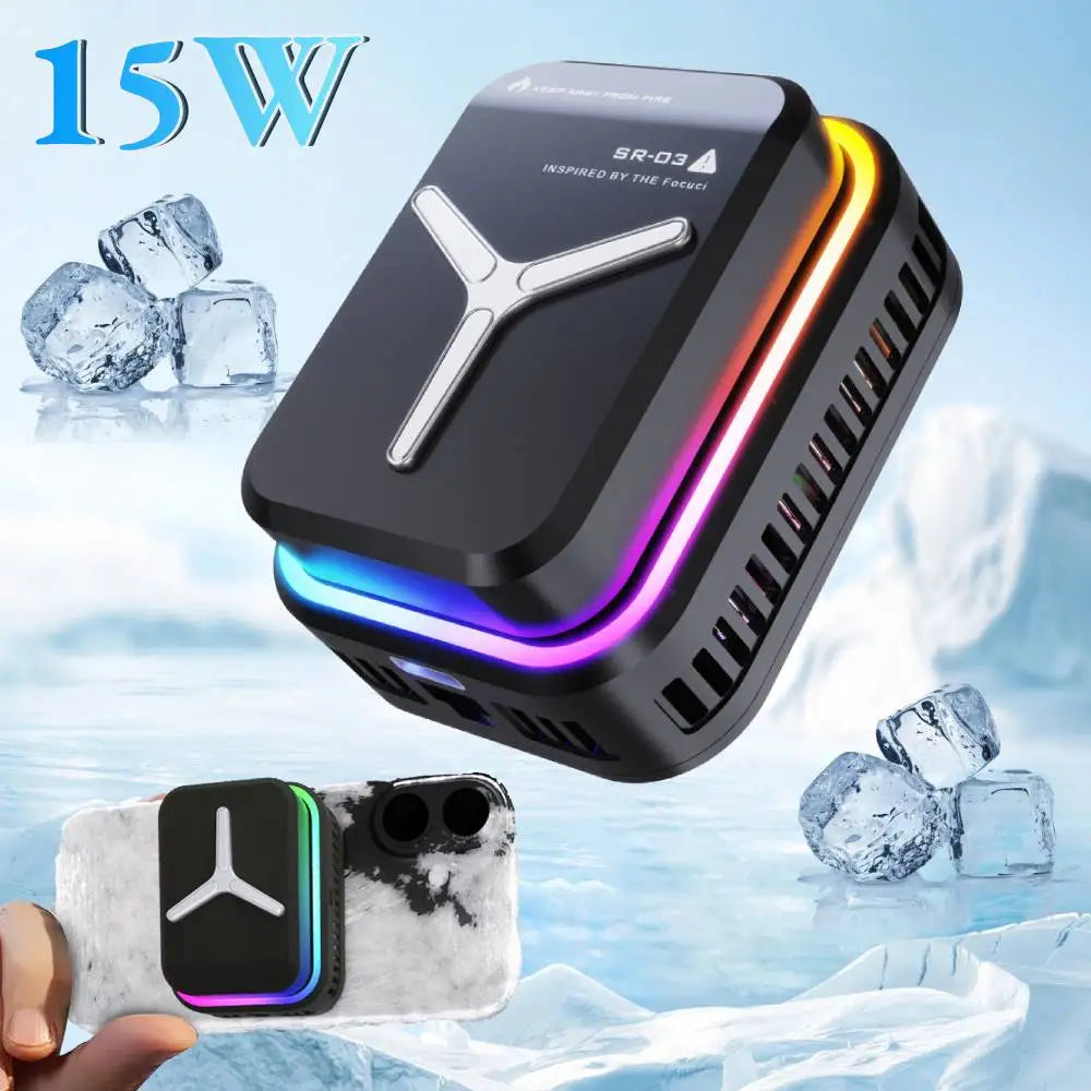 15W Strong Cooling Semiconductor Mobile Phone Radiator Cooler Fan Magnetic Back Clamp   RGB Lighting Radiator for Phones Gaming