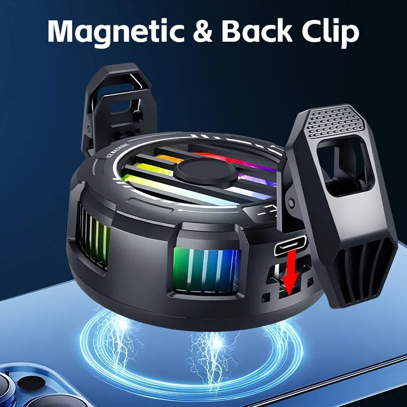 Phone Cooler, Magnetic Fan Small USB Fan for Gaming with Removable Grip, Semiconductor Cooling RGB Radiator