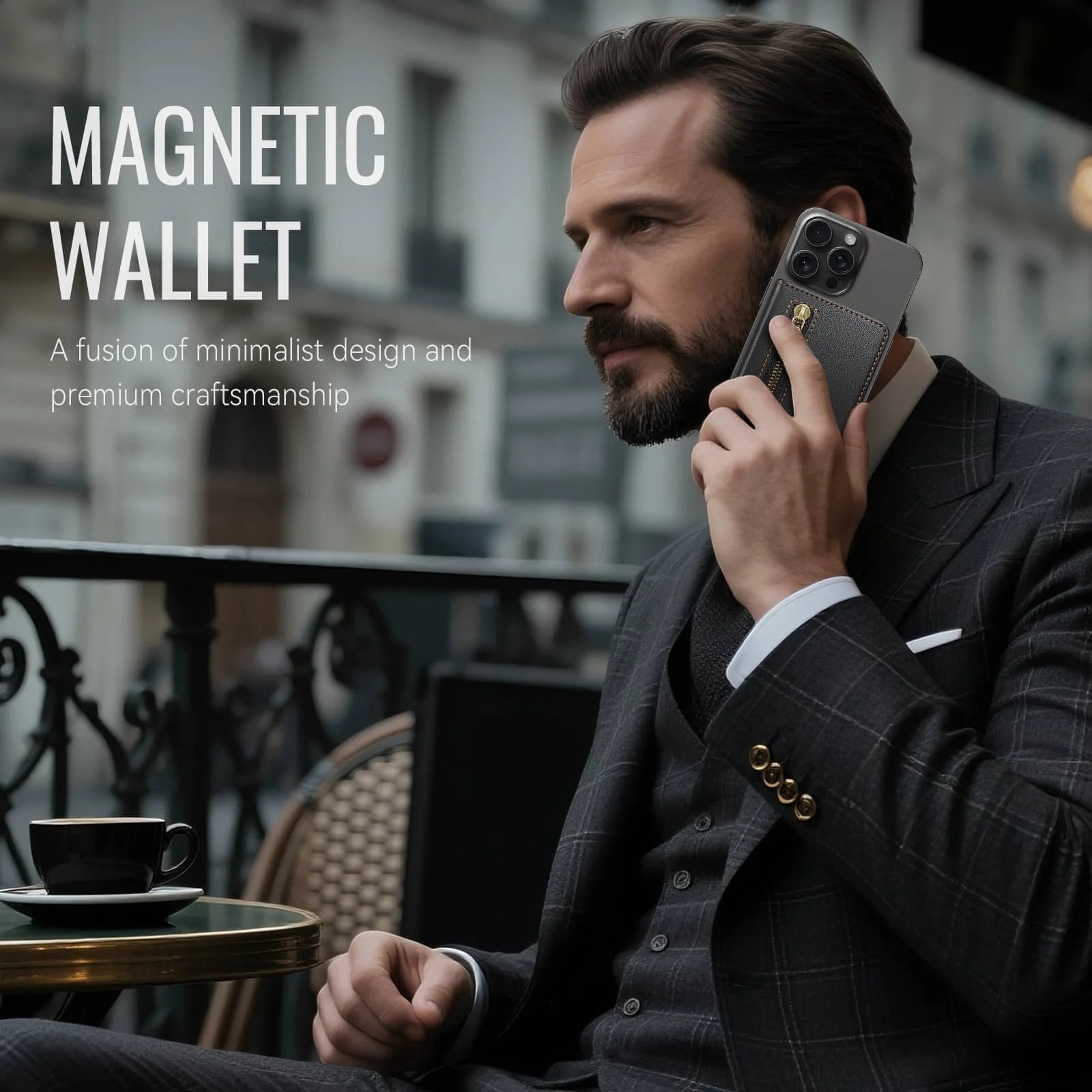 Magnetic Card Holder Wallet for Magnetic Phones & Cases for iPhone 17/16/15/14/13/12 Pro/Max, 4-Slot RFID Blocking Zipper Pocket