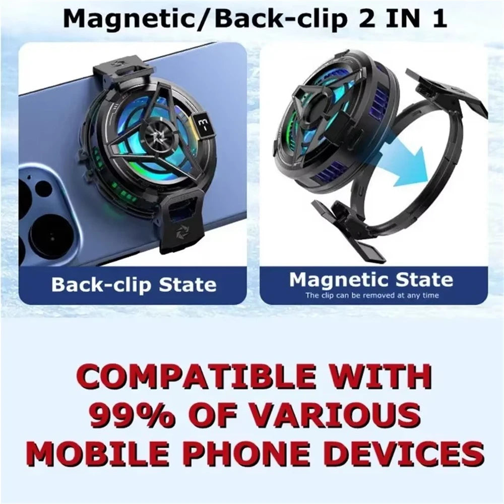 FANGTUOSI Magnetic Phones Cooler Back-Clip 2 in 1 Game Cooler Semiconductor Fast Phone Cooling Fan for IOS Android Phone
