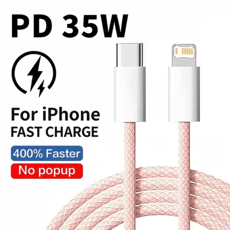 35W Fast Charge PD Cable For iPhone 13 14 Pro Max 11 12 mini X XR XS Max 7 8 Plus Quick Charging USB-C Data Braided Cables 1m 2m
