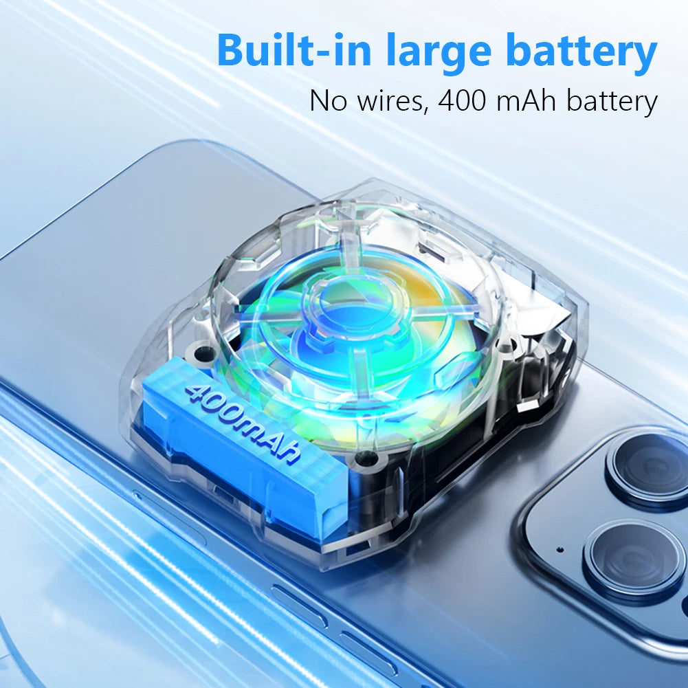 Portable Rechargeable Phone Cooler with Blue Light Wireless Magnetic Mobile Phone Radiator 3 Speeds Adjustable Phone Cooling Fan