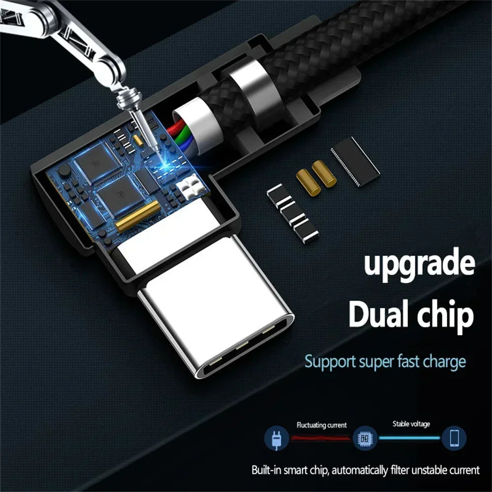 40W 5A USB To Type C Fast charge Weave Data Cable 90 Degree Phone Charger Cable For iPhone Xiaomi Redmi Huawei USB Charging Wire