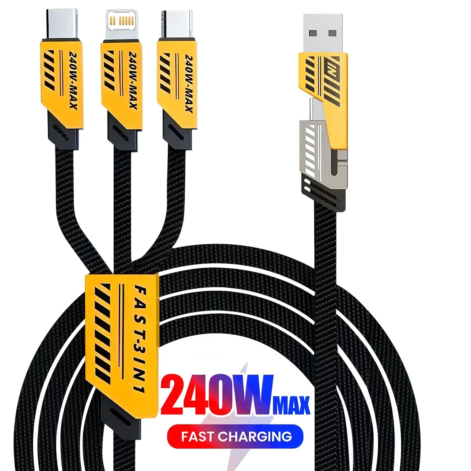 3 In 2 240W Fast Charging Cord For Micro USB Type C Charger Cable 1.2m Multi Usb Port Multiple Usb Charg Cord For iphone huawei