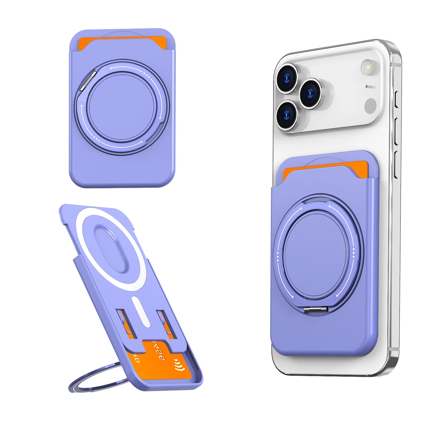 Double-position magnetic card holder with bracket for strong adhesion, back-mounted card holder with detachable design, portable