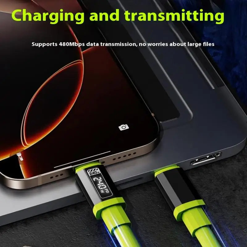 1Pc Fast Charging Cable 240W 1.5m USB Type-C To Type-C Cable With Real-Time Power Display For Mobile Phone Fast Charging Cable