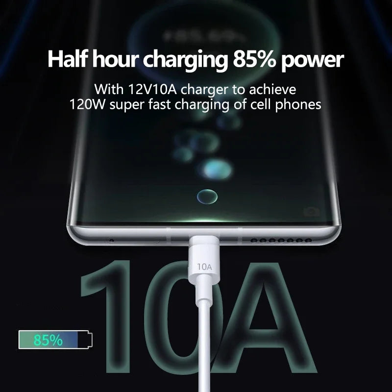 120W 10A USB to Type C Cable 0.3/1M/1.5M/2M Super Fast Charging Cable For Android Huawei P30 Honor Data Cord For Xiaomi Redmi