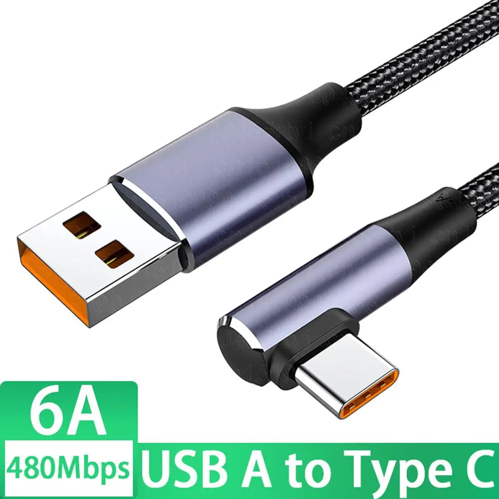 90 Degree Quick Charge 4.0 Data Line PD 100W Fast Charging USB A to USB Type C Cable Right Angle