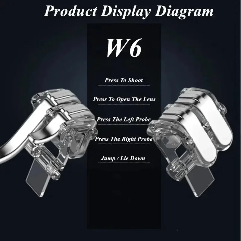 W6 Mobile Phone Game Trigger 6 Finger Aim Shooting Free Fire L1R1 ABS Key Button Gaming Joystick Controller for IOS Android PUBG