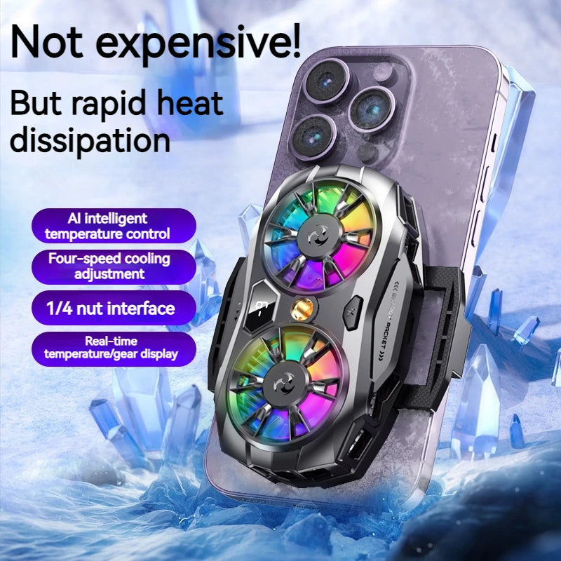 K19 Semiconductor Phone Cooler Radiator with Dual-Core Digital Temperature Display Efficient Cooling Solution for Game Heavy Use