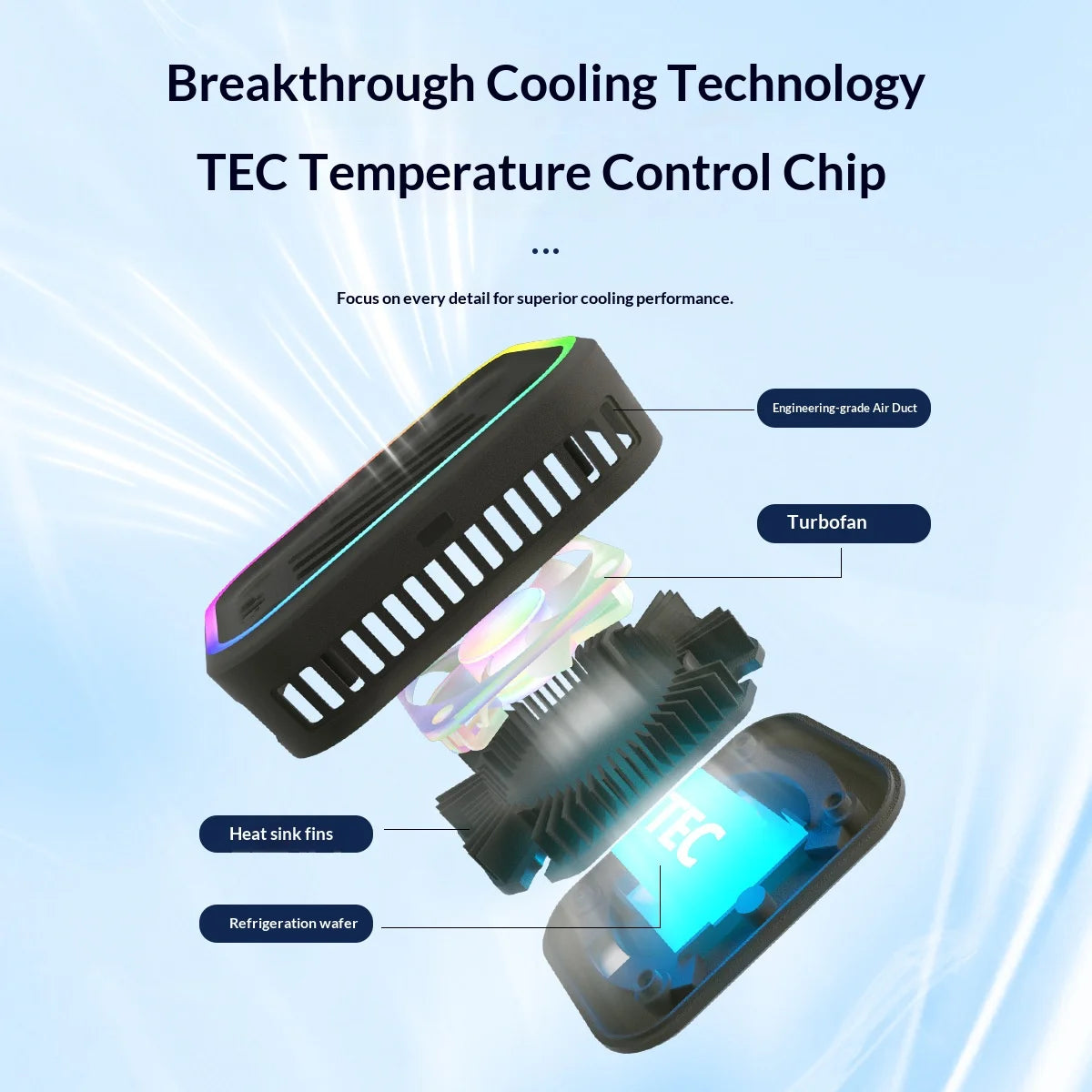 15W Strong Cooling Semiconductor Mobile Phone Radiator Cooler Fan Magnetic Back Clamp   RGB Lighting Radiator for Phones Gaming