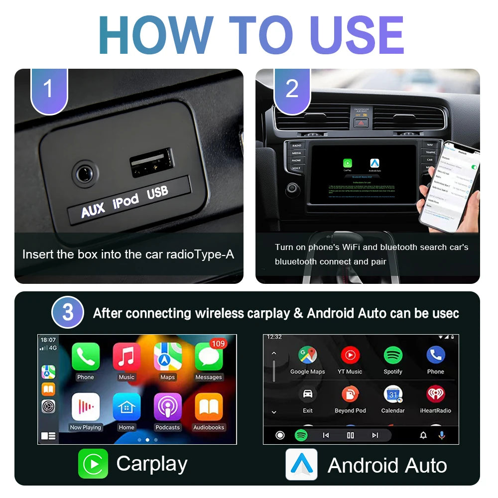 New Mini U3 Grey 2 in 1 Wireless Carplay Adapter Bluetooth WiFi Auto Connect Wireless Android Auto Dongle OTA Online Upgrade