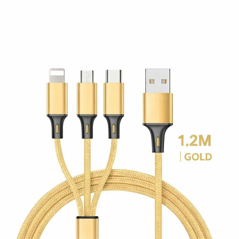 3-in-1 Fast Charging Cable for iPhone, Xiaomi, USB-C, Micro USB, 1.2m Multi-Port USB Charger Cord for Phones, Tablets & Devices