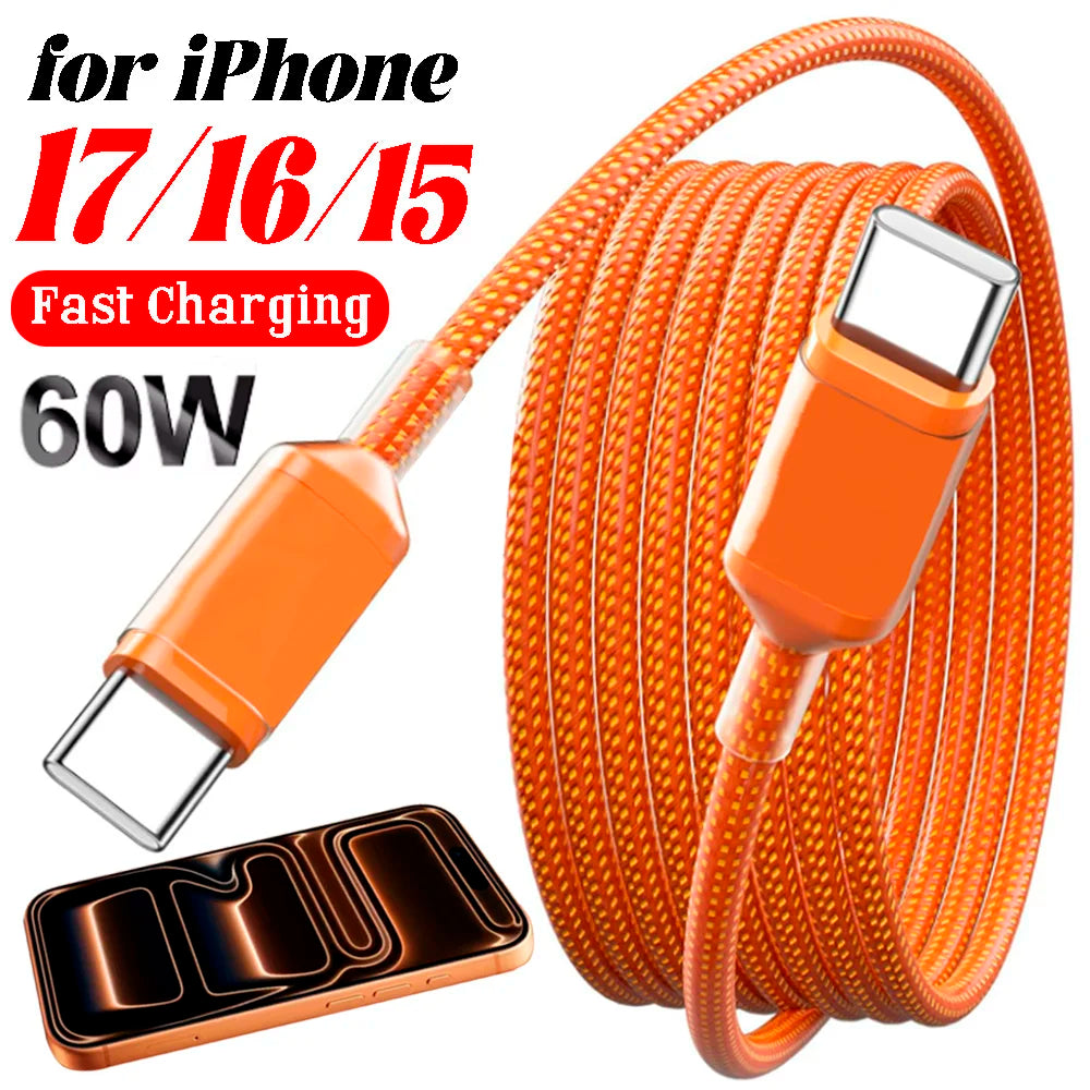 1/2/3m 60W Fast Charging Cable Data Line Type C To Type-C for Iphone 17 Pro Max USBC To C Cable Wire Cord for IPhone 15 16 17