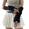 Fingerless Long Wrist Gloves False Sleeves Arm Warmers Knitted Gloves Finger Sleeves Cover Black White Half Finger Gloves