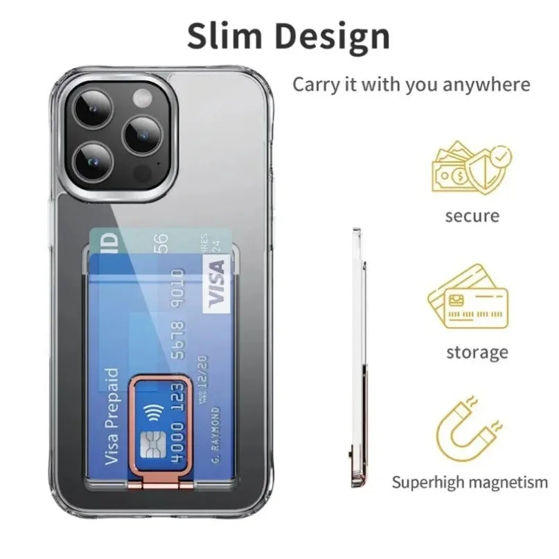 Magnetic Phone Card Holder 2 in 1 Magnetic Card Stand Bank Card Storage For Magsafe iPhone 16 15 14 13 12 Safe Phone Shell Mount