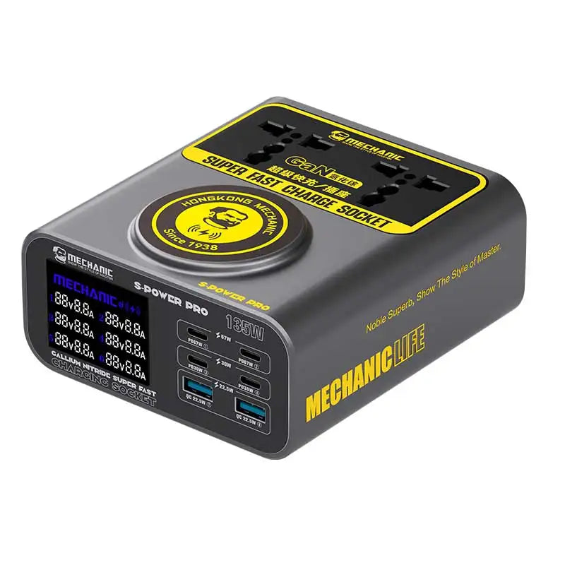 MECHANIC S-power Pro QC3.0 PD67W Fast charging Tech With LCD Digital Display Multi-Port Charger For Laptops Phone Camera Pad etc