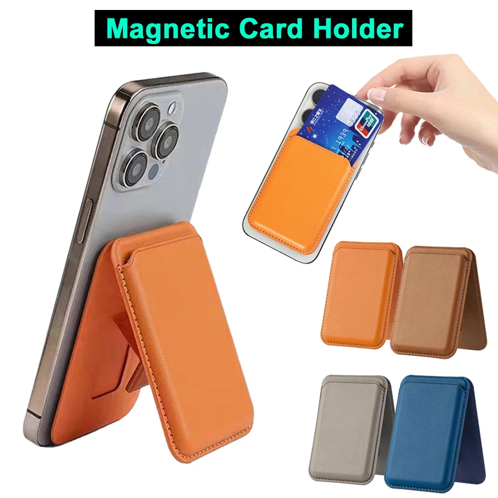 Magnetic Card Holder for Magsafe Multifunctional  Leather Card Storage Pouch with Hide Stand for i Phone 16 15 14 13 12 Series