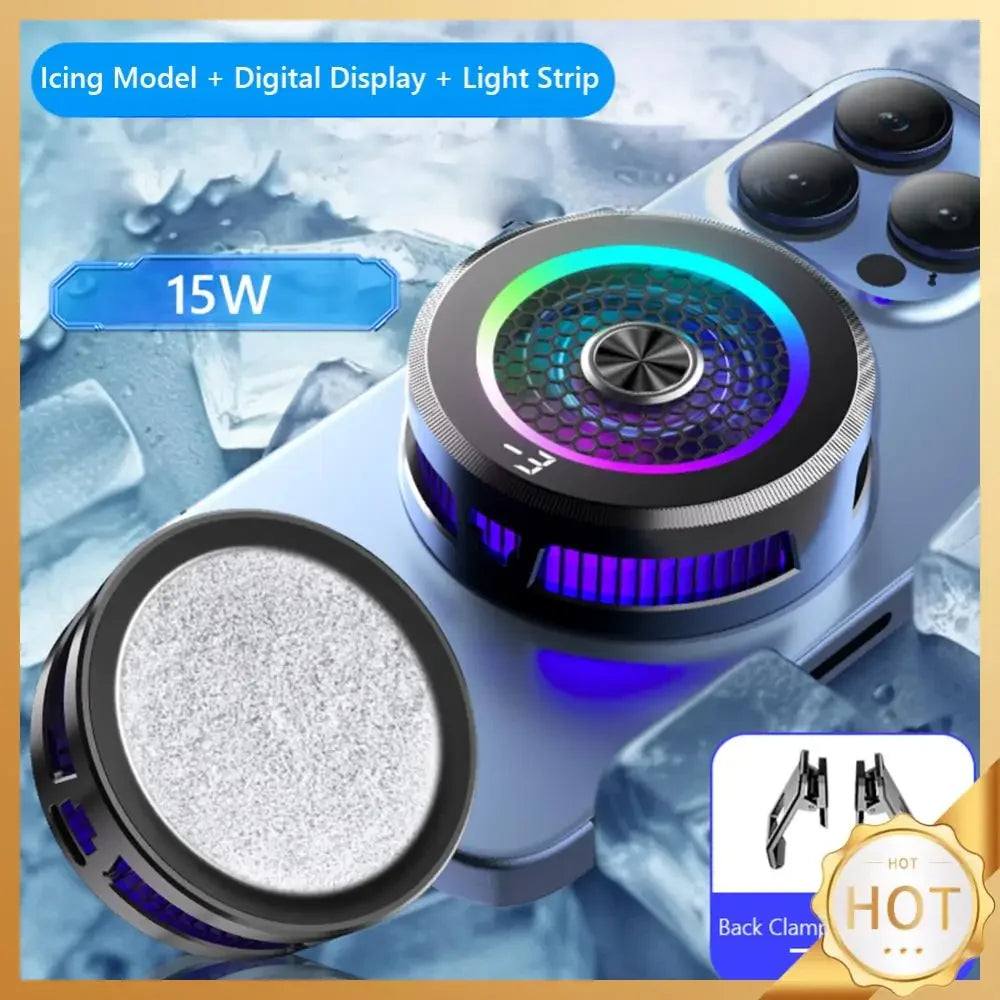 Magnetic & Back-clip Phone Cooler 15W Mobile Gaming Cooling Fan Cooler Mobile Phone Radiator for Android Iphone PUBG Game Cooler