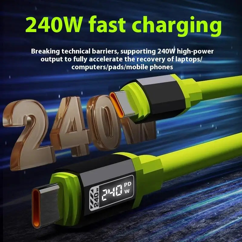 1Pc Fast Charging Cable 240W 1.5m USB Type-C To Type-C Cable With Real-Time Power Display For Mobile Phone Fast Charging Cable