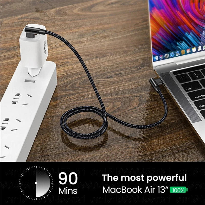 100W USB C To Type C PD Fast Charger Cable 90 Degree Angle Charging Cord Wire For iPhone 15 Pro max Xiaomi Huawei Macbook iPad