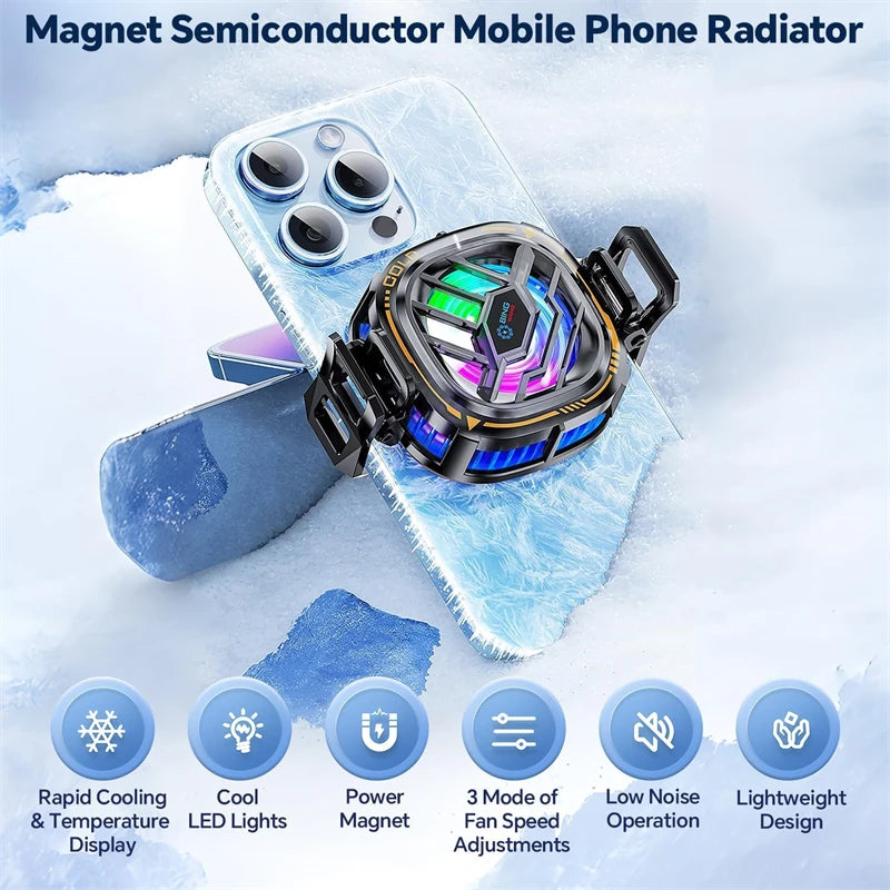 Magnetic RGB Cell Phone Cooling Fan with Temperature Display for Magsafe Mobile Gaming IPad Phone Cooler Air Radiator Aircooler